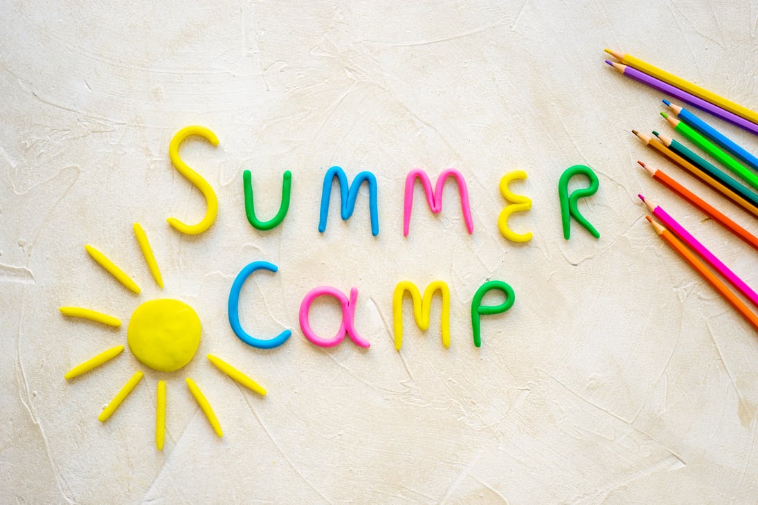 Summer Camp made of color clay with sun. Camping background